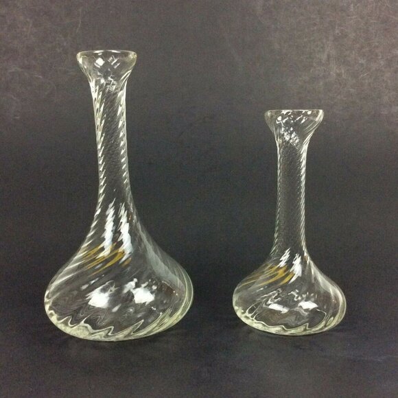 Neiman Marcus Vintage Clear Blown Glass Swirl Bud Vases Set Of 2 Made In Italy - Picture 4 of 5
